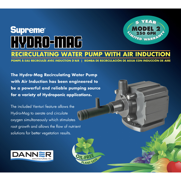 Danner 250 GPH Hydro Pump. Foam Pre-Filter. 10' power cord. Venturi Included 40122